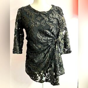 Women’s Top/Blouse, Small, 3/4 Sleeves, Black w Gold Threading/Metallic, Alfani